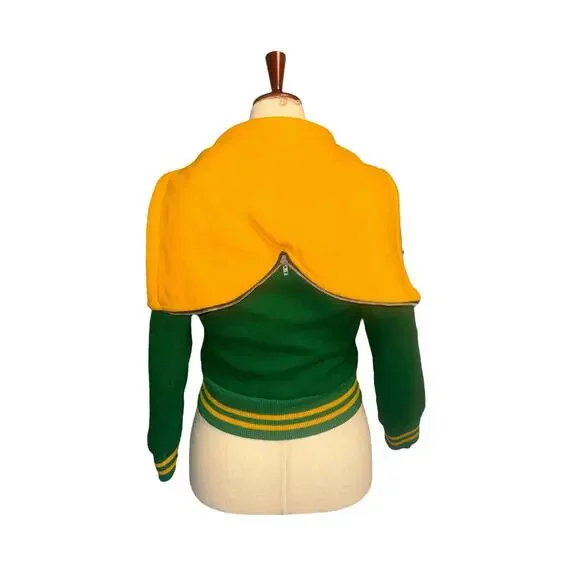 Vintage Green & Yellow Wool Varsity Jacket Women's XS/S by Nelsons USA